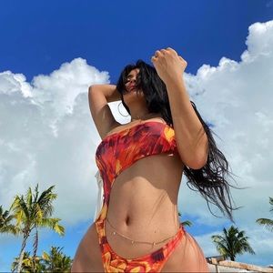 Tie Dye Cut-Out Bandeau One Piece Swimsuit